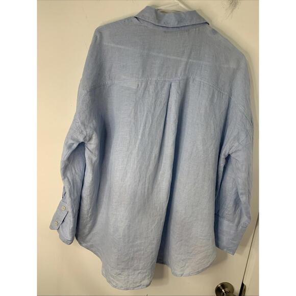 Zara Shirt Women's Small Light Blue Linen Button Up Long Sleeves Coastal Beach - Picture 3 of 9